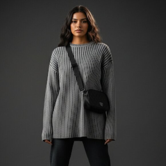 xtremegear Sweaters - Xtremegear Dark Gray Striped Heavy Knit Long Sweater Size XXL, Plus or Oversized